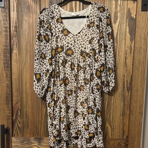 Umgee Beige Dress with Mustard Leopard Spots